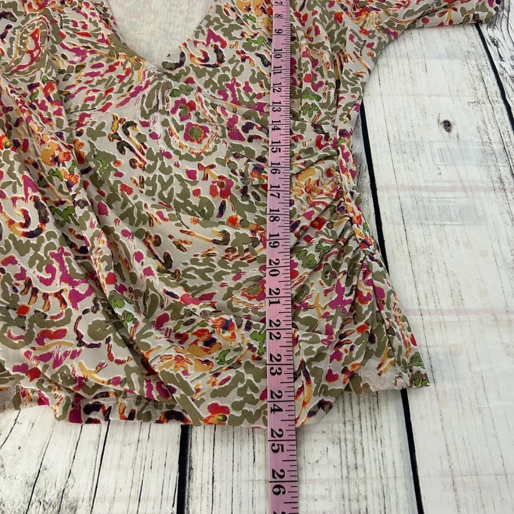 Cable & Gauge Womens L Faux Wrap Mesh Top Paisley Ruched V Neck Lined‎ RN165979